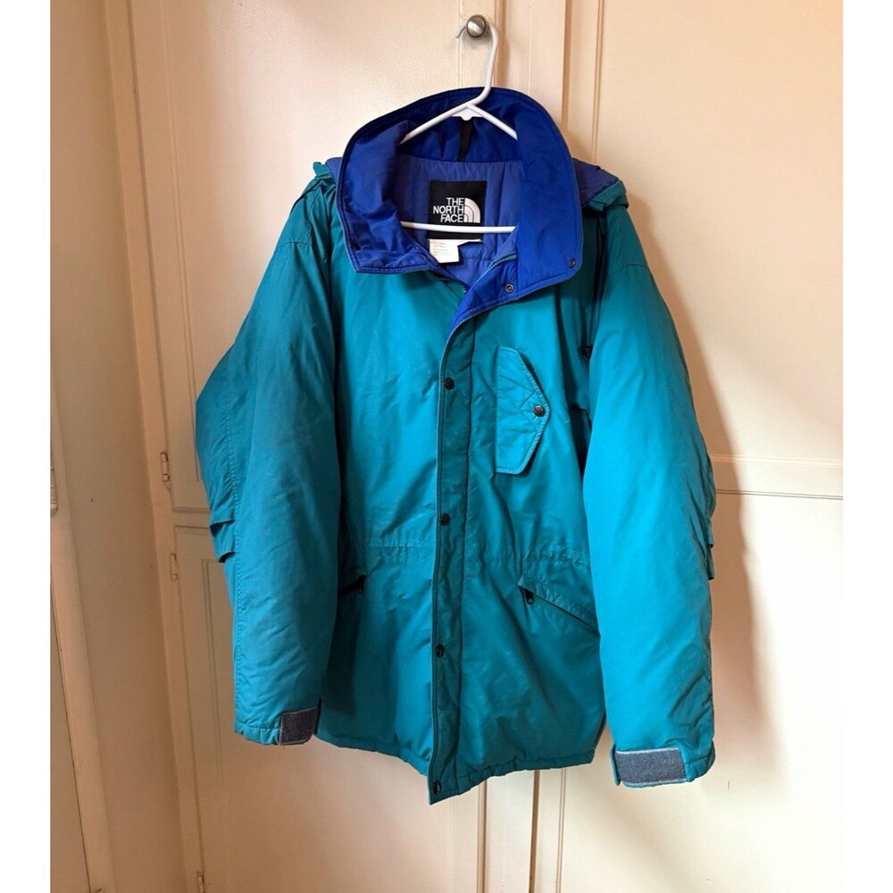 Vintage 1980s The North Face Down Parka XL Teal Purple Removable Hood